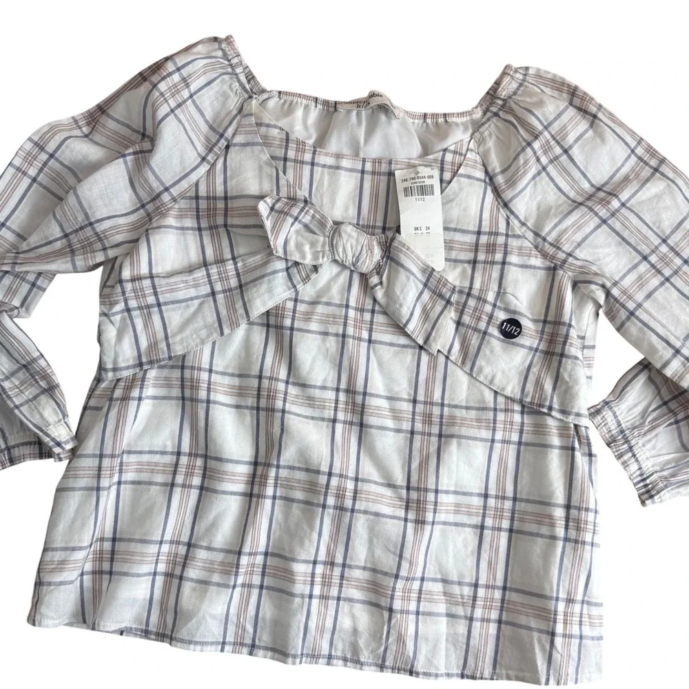 Abercrombie Girls Plaid Shirt‎ Long Sleeve Bow Tie Top 11/12